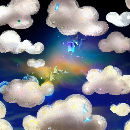 Prompt: world of light, sparkles, fluffy clouds, hope