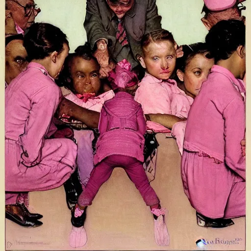 Image similar to portrait of a pink gang, by norman rockwell