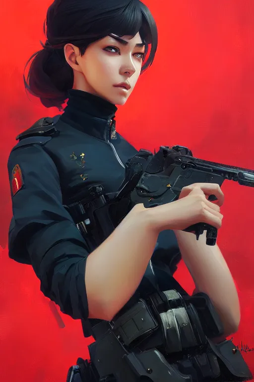 Image similar to a ultradetailed beautiful panting of a stylish swat woman, oil painting, by ilya kuvshinov, greg rutkowski and makoto shinkai, trending on artstation