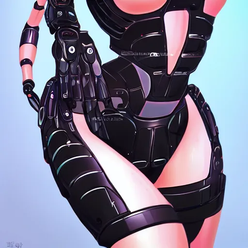 Prompt: beautiful image of a android robot girl with black glossy skin drawn by kawacy, artstation, high quality, highly detailed