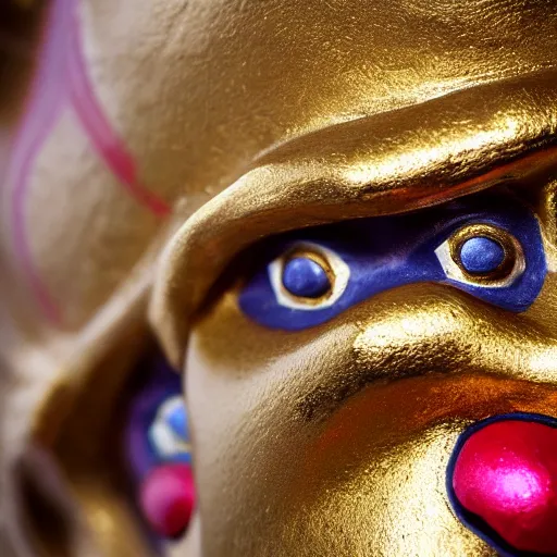 Prompt: a close up photo of a detailed golden statue of a clown, 8K,