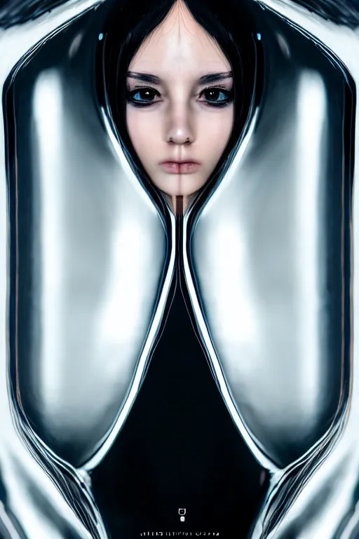 Image similar to extremely beautiful android girl, symmetrical, cinematic, elegant, luxury, chrome, real photography, 4 k, ultra hd, science journal cover