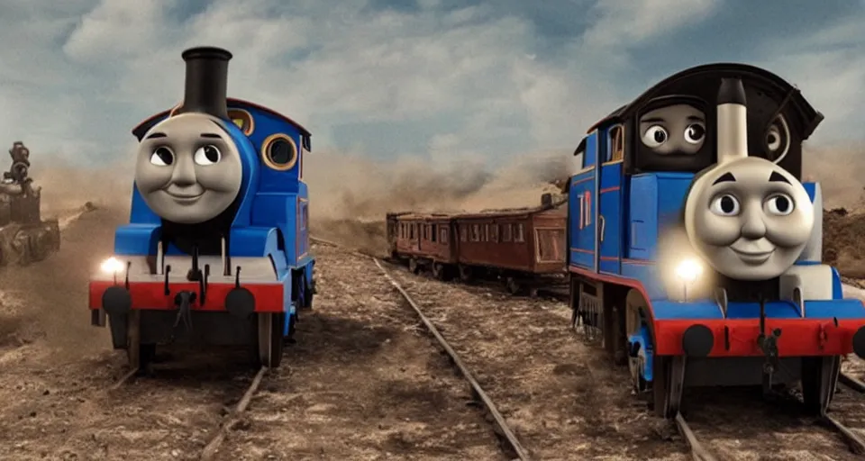 Prompt: Thomas the Tank Engine in MAD MAX: FURY ROAD