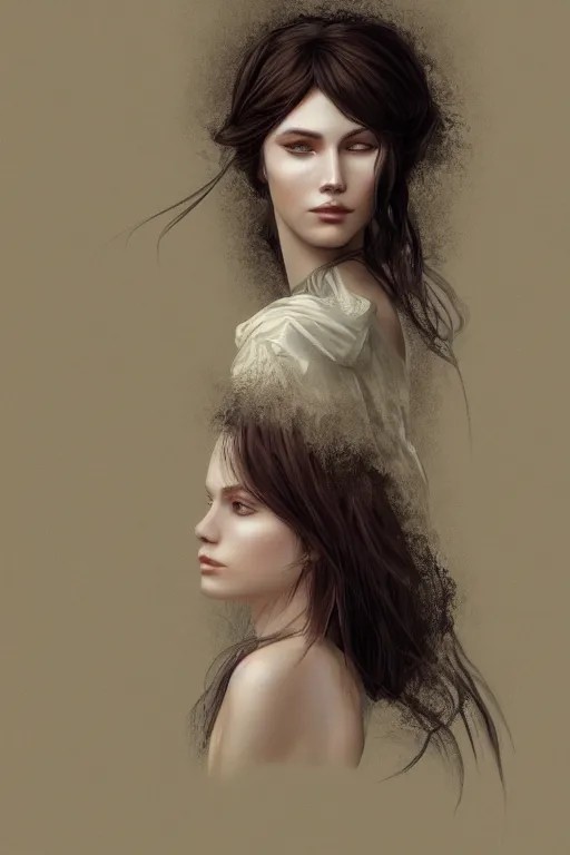 Prompt: Portrait of a Beautiful sad female model, elegant, digital painting, highly detailed, artstation, concept art, smooth, sharp focus, illustration, art by Klimt .