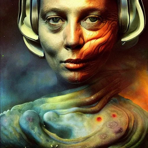 Prompt: a melancholy astronaut | highly detailed oil painting, hyperrealistic, very intrincate | cinematic lighting, award - winning | by rachel ruysch, giger, beksinski and bocklin | by austin osman spare and william blake, trending on artstation, cgsociety, official art, octane.