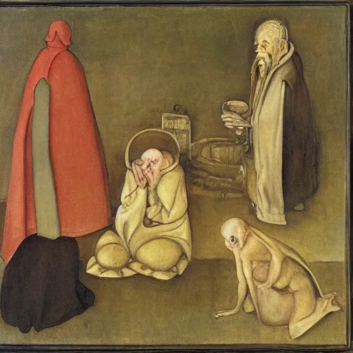 Prompt: pantagruel, panurge, and friar jean by balthus