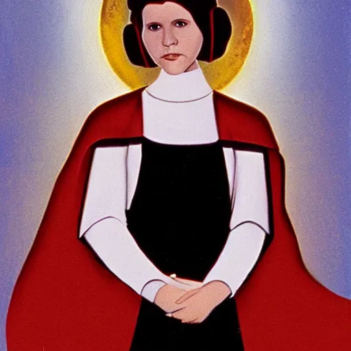 Prompt: young carrie fisher as princess leia, portrait by fra angelico