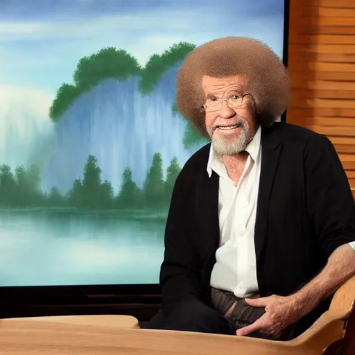 Prompt: interviewing bob ross inside of the hollow earth