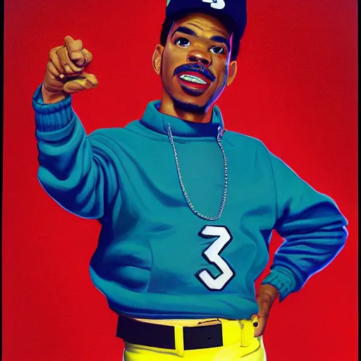 Prompt: portrait painting of chance the rapper dressed as will ( from the fresh prince of bel - air ( 1 9 9 0 ) by greg hildebrandt