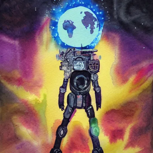 Image similar to hack the planet, watercolor, 2077