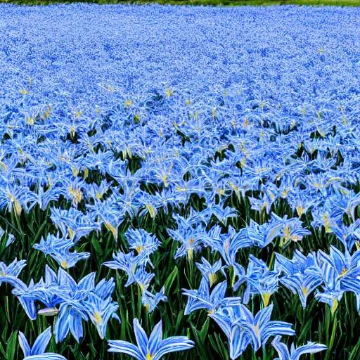 Prompt: field of light blue lilys, minimalistic art