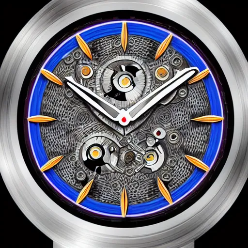 Prompt: titanium intricate watch face, digital art