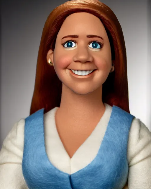 Image similar to pam beesley as a muppet. highly detailed felt. hyper real photo. 4 k.