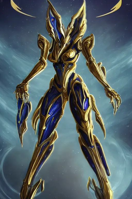 Image similar to intricate high detail elegant beautiful stunning quality cosmic huge goddess giantess hot female warframe anthro mecha female dragon, gold body, sleek metal ears, sleek eyes, smooth blue skin, sleek gold armor, bigger than galaxy, epic proportions, epic scale, epic size, warframe destiny art, furry, dragon art, goddess, giantess, furaffinity, octane