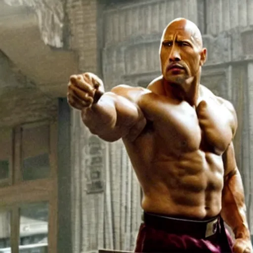 Image similar to film still of dwayne johnson as ip man, pose wing chun style