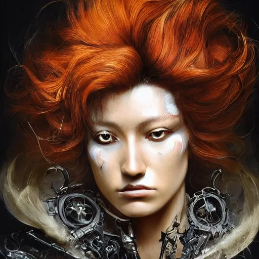 Image similar to portrait, headshot, insanely nice hair style, dramatic hair color, background smoke, digital painting, of a old 17th century, old cyborg merchant, amber jewels, baroque, ornate clothing, scifi, realistic, hyperdetailed, chiaroscuro, concept art, art by Franz Hals and Jon Foster and Ayami Kojima and Amano and Karol Bak,