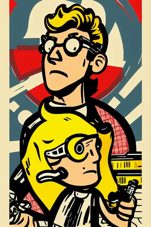 Image similar to fallout 7 6 retro futurist illustration art by butcher billy, sticker, colorful, illustration, highly detailed, simple, smooth and clean vector curves, no jagged lines, vector art, smooth andy warhol style