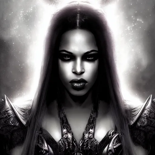 Prompt: aaliyah as queen of the damned, darkwave, darksynth, concept headshot art, sharp, digital matte painting, art by luis royo, greg rutkowski, wlop, dramatic lighting, trending on artstation