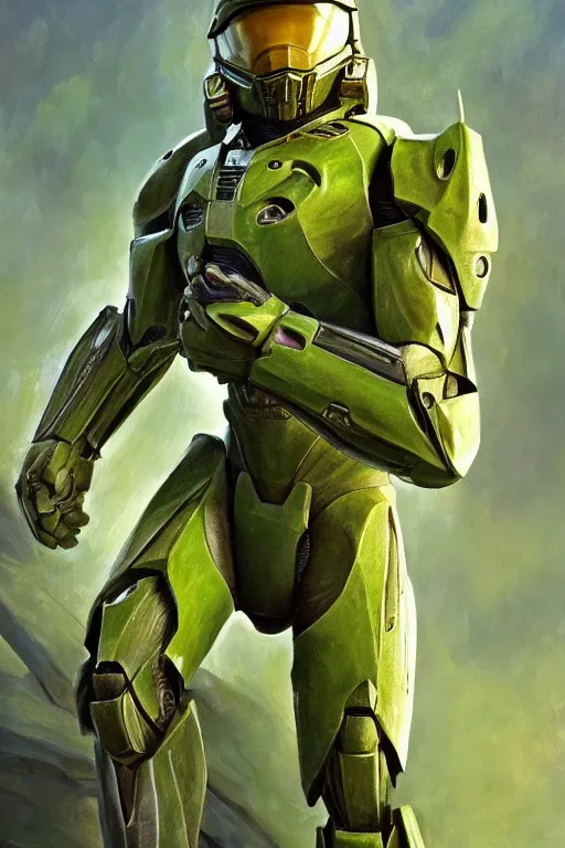 Prompt: master chief playing as praying mantis in a bugs life, oil on canvas, intricate, portrait, 8 k highly professionally detailed, hdr, cgsociety