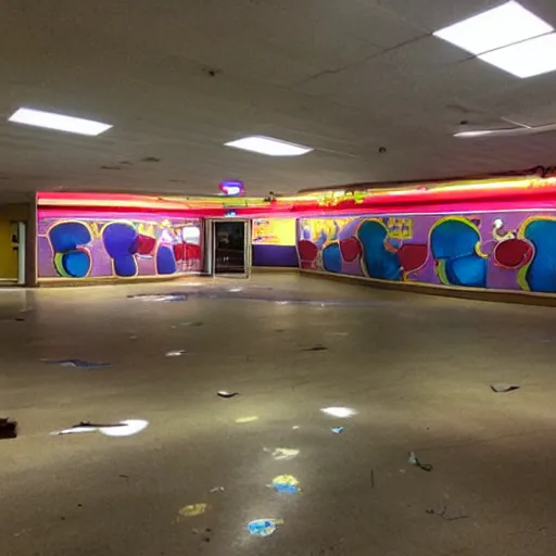 Image similar to an abandoned chuck e. cheese ’ s an night