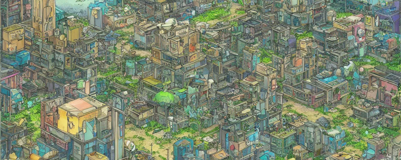 Image similar to a solarpunk city in the style of studio ghibli