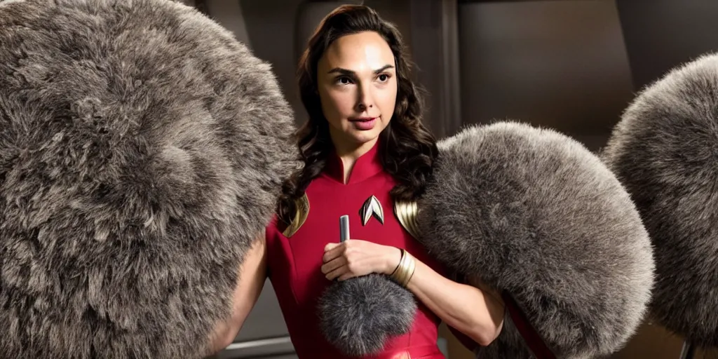Image similar to Gal Gadot and Tribbles, Tribbles and more Tribbles in a scene in the next Star Trek movie