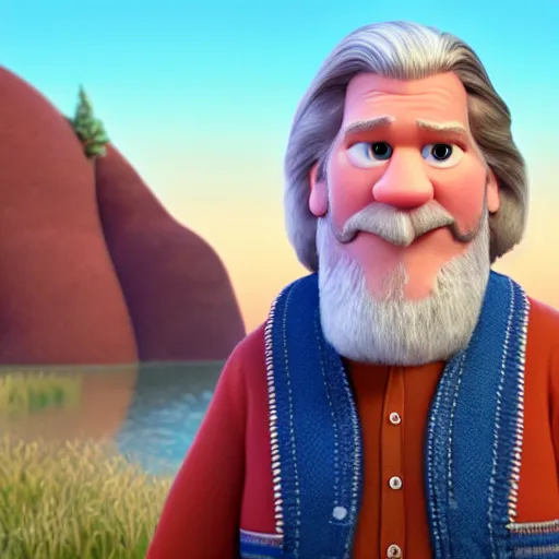 Image similar to jeff bridges as a pixar disney character from up ( 2 0 0 9 ), unreal engine, octane render, 3 d render, photorealistic