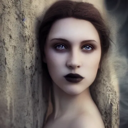 Image similar to photographic portrait of a stunningly beautiful gothic female in soft dreamy light at sunset, by edward robert hughes, annie leibovitz and steve mccurry, david lazar, jimmy nelsson, breathtaking, 8 k resolution, extremely detailed, beautiful, establishing shot, artistic, hyperrealistic, beautiful face, octane render