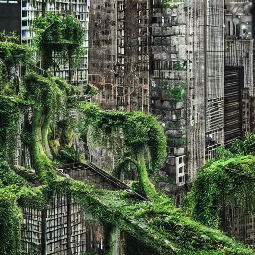 Prompt: overgrown city