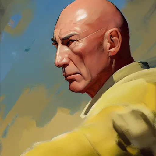 Image similar to greg manchess portrait painting of jean luc picard as overwatch character, medium shot, asymmetrical, profile picture, organic painting, sunny day, matte painting, bold shapes, hard edges, street art, trending on artstation, by huang guangjian, gil elvgren, ruan jia, greg rutkowski, gaston bussiere