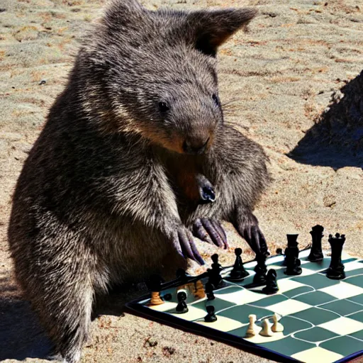 Image similar to wombat playing chess in pringle bay in style of goya