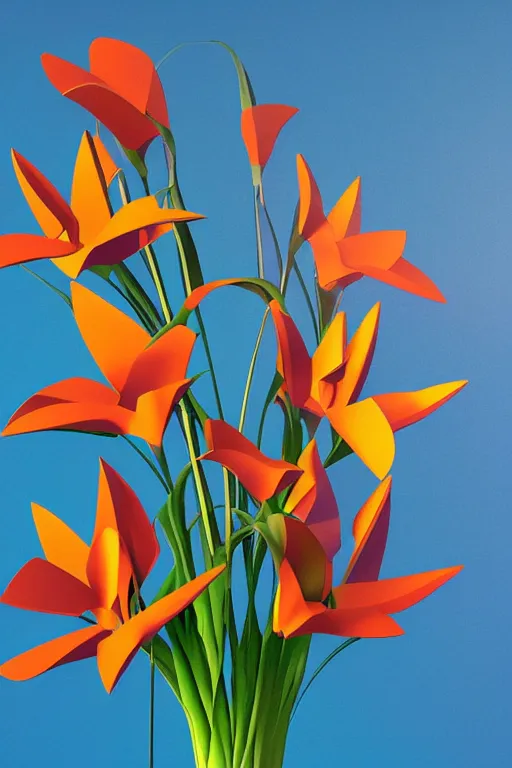 Image similar to a colorful, metallic strelitzia, ( ( ( ( jonathan zawada ) ) ) ) a computer rendering by agnes lawrence pelton, flume cover art style, featured on polycount, computer art, rendered in cinema 4 d, octane render, rendered in maya