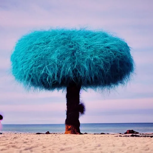 Prompt: a truffula tree, on the beach, lorax inspired, film still, arriflex 3 5