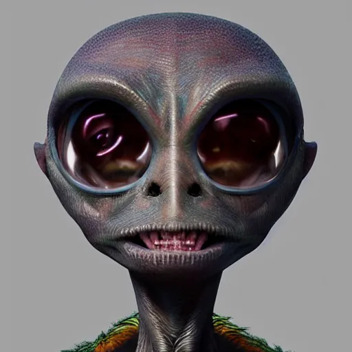 Image similar to portait of a cute alien with king costume, au naturel, hyper detailed, digital art, trending in artstation, behance, deviantart, cinematic lighting, studio quality, smooth render, unreal engine 5 rendered, octane rendered, art style by pixar and dreamworks and warner bros and disney and riot