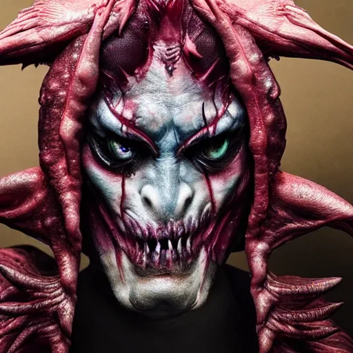 Image similar to a demon inspired by fish created by the make up artist hungry, photographed by andrew thomas huang, cinematic, expensive visual effects