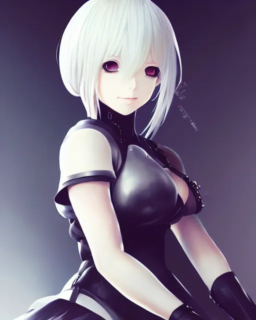 Image similar to An anime portrait of 2B from Nier Automata, by Stanley Artgerm Lau, WLOP, Rossdraws, James Jean, Andrei Riabovitchev, Marc Simonetti, and Sakimichan, tranding on artstation