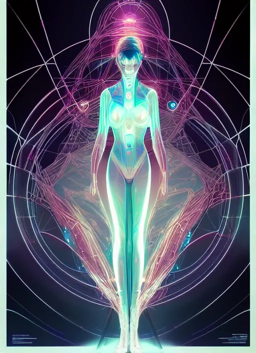 Prompt: symmetry!! information, data, holograms overlayed, tranparent glowing graphics, water, hybrids, tech wear, scifi, glowing lights!! intricate elegant, highly detailed, digital painting, artstation, concept art, smooth, sharp focus, thin glowing wires, illustration, art by artgerm and greg rutkowski and alphonse mucha