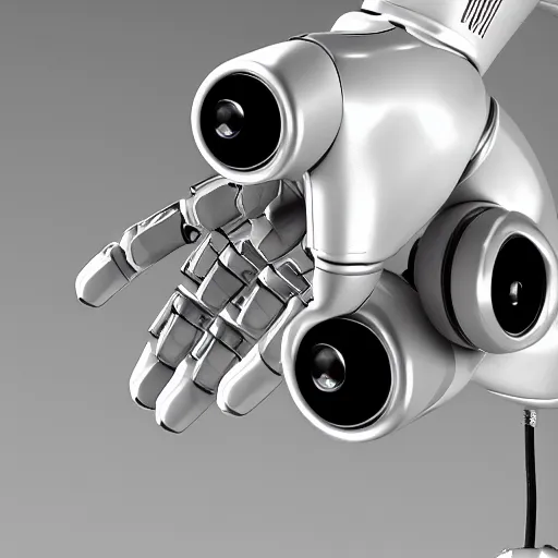 Prompt: robot's Heart-shaped fingers, two hang, a close up, white steel, white metal, extreme details, vertical symmetry, steel joint, Wires, Mechanisms, unreal engine 5