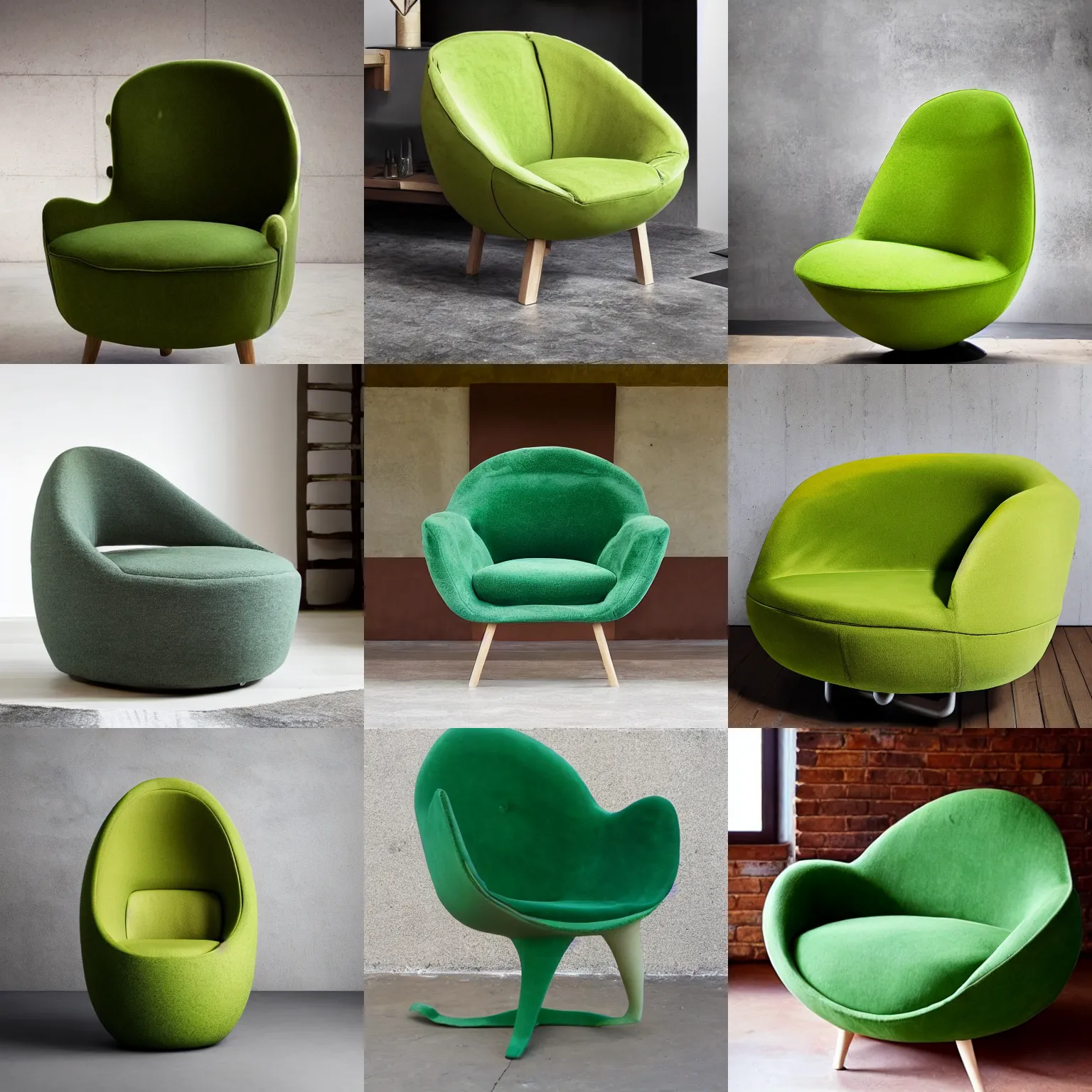 Image similar to an armchair in the shape of an avocado