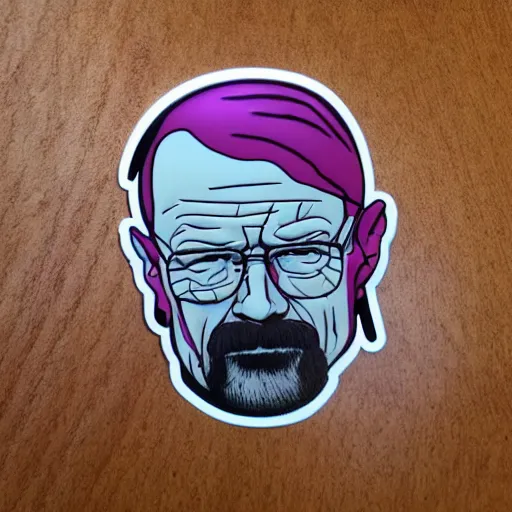 Prompt: die cut sticker, walter white with wings in the joker outfit