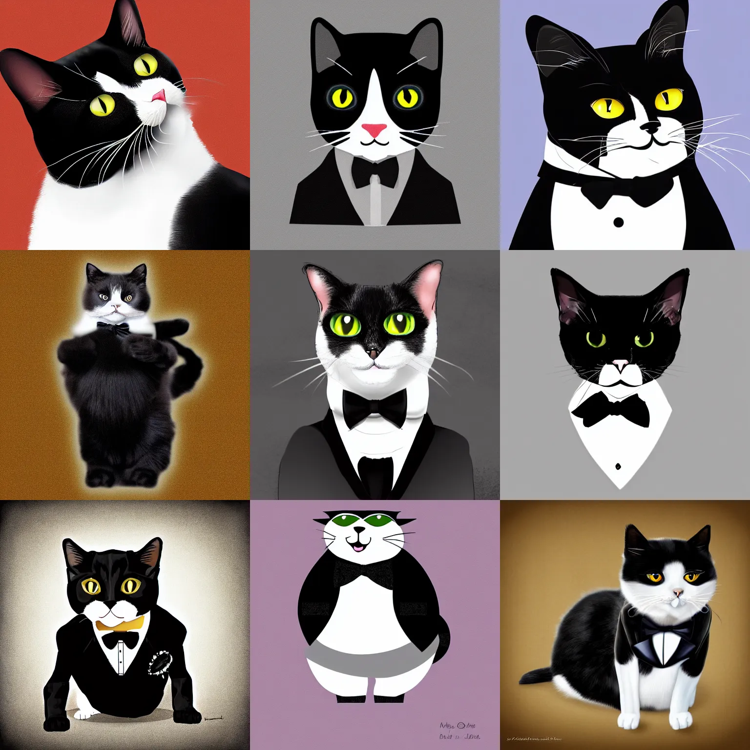 Digital Art Of A Tuxedo Cat Wearing A Tuxedo 