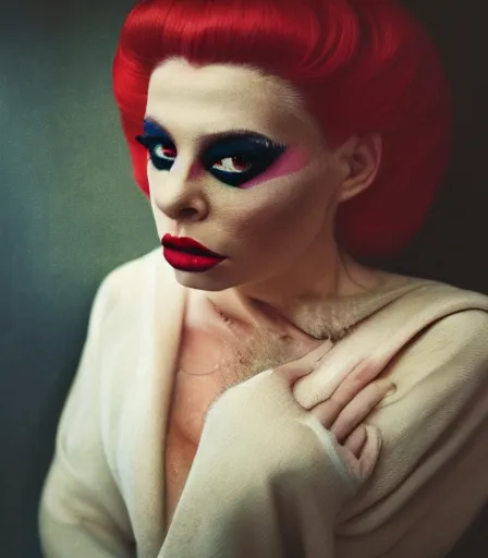 Image similar to a high quality, high detail, portrait of a drag queen by cig harvey, intense look in the eyes, moody, nostalgic