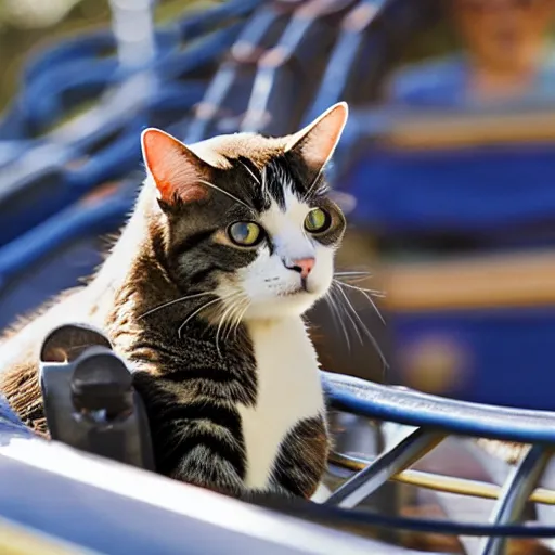 Image similar to photo of a cat riding a roller - coaster