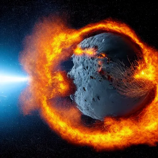 Prompt: a meteor crashing into earth leaving a burning trail behind it, popular science photo, highly detailed 8 k image