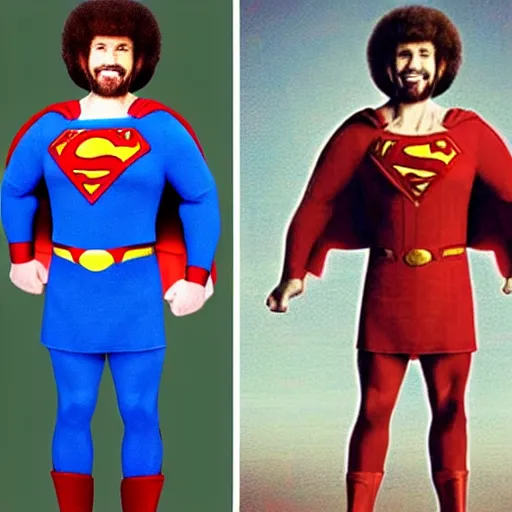 Prompt: bob ross dressed up as superman