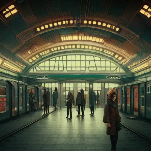 Image similar to retro futuristic vintage train station, atmospheric lighting, painted, intricate, volumetric lighting, beautiful, daytime, sunny weather, slight overcast, sharp focus, deep colours, ultra detailed, by leesha hannigan, ross tran, thierry doizon, kai carpenter, ignacio fernandez rios