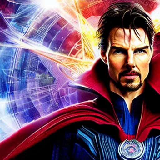 Prompt: film still of Tom Cruise as Doctor Strange in the Multiverse of Madness