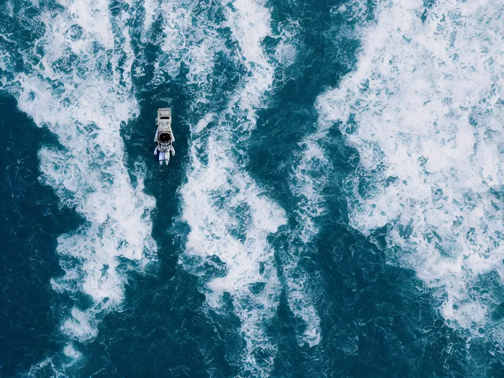 Prompt: photo of a enormous astronaut coming out from the ocean, ultra realistic, detailed, artstationHQ, artstationHD, 4k, 8k, aerial view