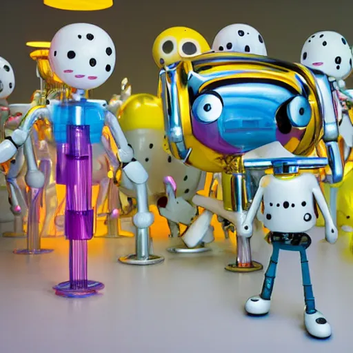 Image similar to pictoplasma, pictoplasma, A propaganda, plastic simple funny mechanical mechabot characterdesign toy sculpture made from chrome wires and tubes by moebius, by david lachapelle, by angus mckie, by rhads, by jeff koons, in an empty studio hollow, c4d