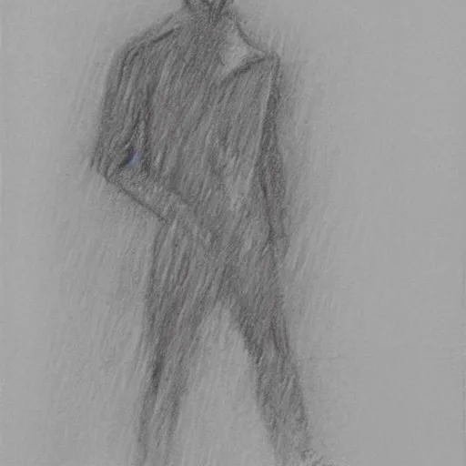 Image similar to a drawn man standing in the rain. pencil sketch.